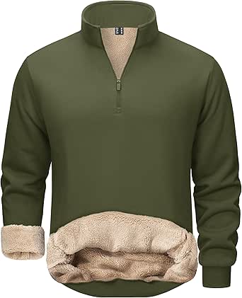 TACVASEN Men's Quarter Zip Sweatshirt Sherpa Lined Fleece Zipper Pullover Heavyweight Winter Warm Cotton Sweater