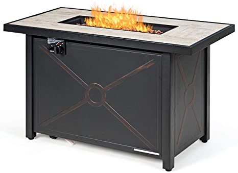 Giantex Gas Fire Pit Table w/Ceramic Tabletop, 42 Inch 60,000 BTU Rectangular Propane Fire Pit Table, Outdoor Propane Heater w/Table Cover, Waterproof Cover, Electronic Ignition Lava Rock