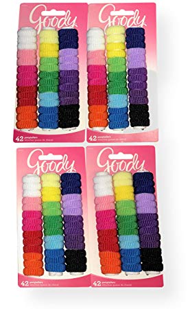 Goody 32819 Ouchless Tiny Terry Ponytailers, Assorted Colors, 42 Piece Per Blister Pack; Perfect For All Hair Types, Pack of 4 Blister Packs (168 Total Pieces)
