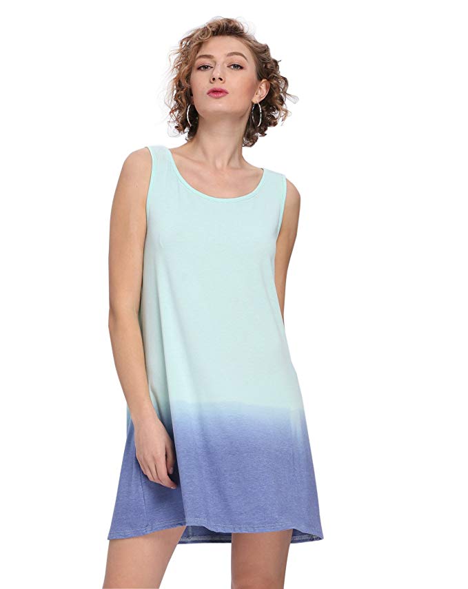 Moxeay Women Sleeveless Gradient Tie Dye Casual Loose Tank Top Dress