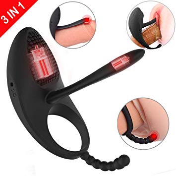 Vibrating Cock Ring with Tongue Clitoral Stimulator Raised Nodules Anal Beads for Couple Play, Utimi Penis Ring Wearable Vibrator with 7 Vibration Modes Dual Motors for Longer Harder Erection