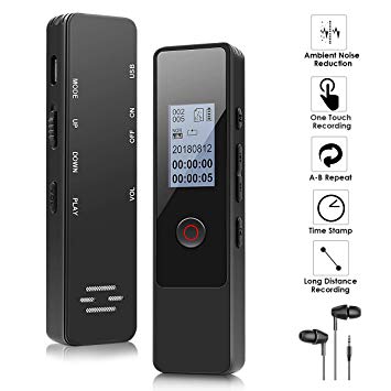 Digital Voice Recorder, SKEY USB 1536Kbps 8GB Music Dictaphone MP3 Player With Microphone Noise Reduction Professional Activated HD Recording Rechargeable Dictation Machine for Lectures free Earphones