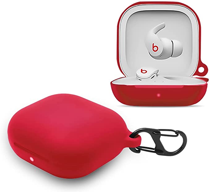 LiZHi Silicone Case for Beats Fit Pro, Anti-Break Anti-Lost & Shockproof Unique Dual Hole Portable Protective Case Cover with Carabiner for 2021 Newest Beats Fit Pro (Red-2)