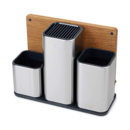 Joseph Joseph 95026 CounterStore Kitchen Utensil Holder Knife Block and Cutting Board Set, Stainless Steel