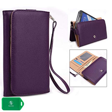 BlackBerry Leap, BlackBerry Priv Phone wristlet case with I.D and Card Holder (Purple)