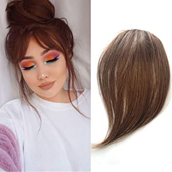 Air Side Bangs Clip in Human Hair Bangs Natural Side Swept Bangs Soft Side Fringe Hair Extensions,Light Brown Color