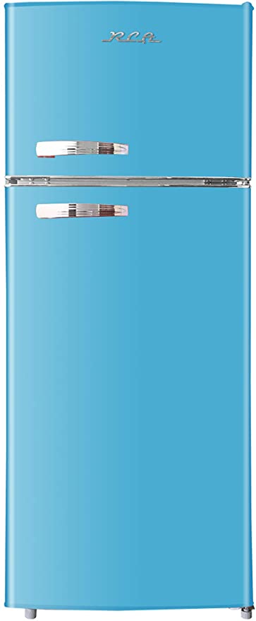 RCA RFR1055-BLUE, Retro 2 Door Apartment Size Refrigerator with Freezer, 10, Blue, cu ft