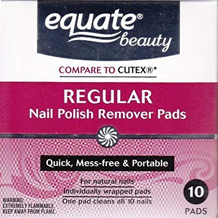 Acetone Regular Nail Polish Remover Pads by Equate 10ct Compare to Cutex