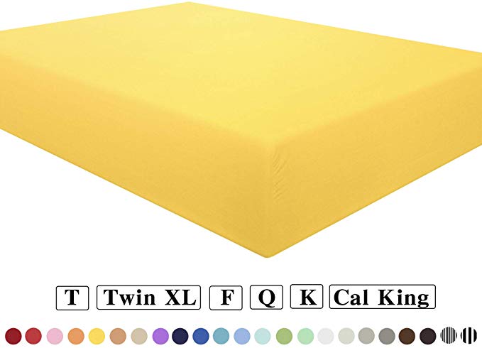 NTBAY Microfiber King Fitted Sheet, Wrinkle, Fade, Stain Resistant Deep Pocket Bed Sheet, Yellow