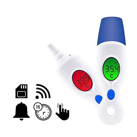 Hermano Forehead Thermometer with Ear Mode, Digital Accurate Infrared Fever Body Thermometer for Newborn Baby Children Adult with 3 Colors Backlight LCD Display and Memory Function