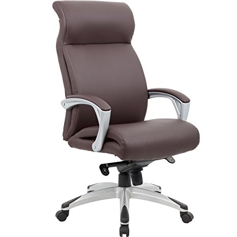 Genesis Designs "Beverly" High Back Executive Office Chair with Sleek, Dual Wheel Casters, Leather Plus, Padded Armrests & Reclining Back, Brown
