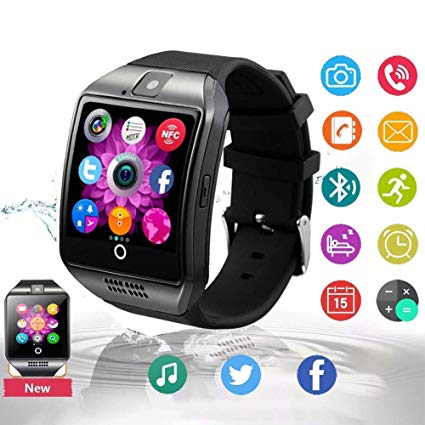 PAAYNO Smart Watch,Bluetooth Smartwatch Touch Screen Wrist Watch with Camera/SIM Card Slot,Waterproof Phone Smart Watch Sports Fitness for Android iPhone iOS Phones Samsung Huawei (Black)