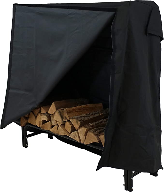 Sunnydaze Firewood Log Rack Cover with Ventilation Window Only - Outdoor Waterproof Heavy-Duty Wood Cover - Durable Black Polyester with PVC Backing - 4 Foot