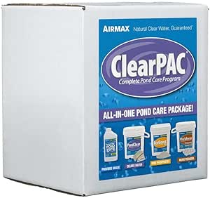 Airmax ClearPAC Plus Complete Pond Maintenance Kit, Natural Water Treatments, Live Beneficial Bacteria Sludge Reducer, Phosphate Control, Pond Dye