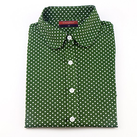 Dioufond Women's Polka Dot Button Down Shirt Long Sleeve Casual Tops