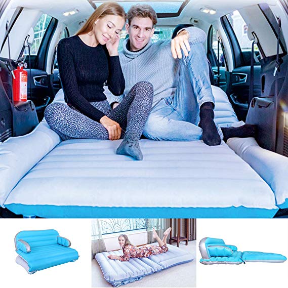 WEY&FLY 3 in 1 SUV Air Mattress Inflatable Sofa Car Air Mattress Travel Inflatable Mattress Camping Air Bed Dedicated Mobile Cushion Extended for Home Outdoor for SUV (Blue and Gray)