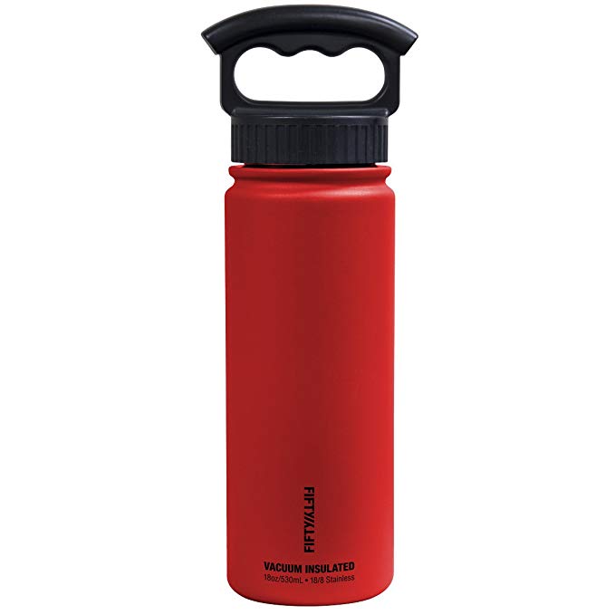 FIFTY/FIFTY Vacuum-Insulated Stainless Steel Bottle with Wide Mouth - 18 oz. Capacity - Cherry Red