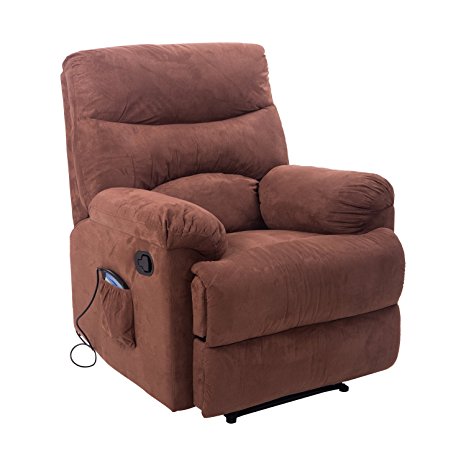 HomCom Heated Vibrating Suede Massage Recliner - Brown