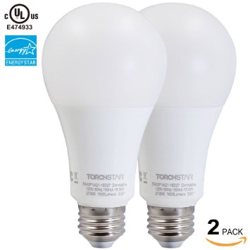 2-Pack Energy Star 155W Dimmable LED A21 Bulb 100W Incandescent Equivalent UL-listed Omnidirectional A21 Light Bulb E26 Base 1600lm 2700K Warm White 300 Degree Beam Angle for General Lighting