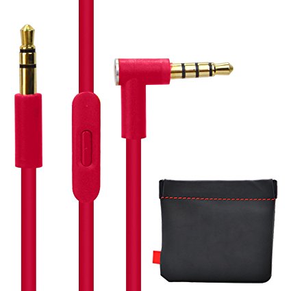 Replacement Audio Cable Cord w/ In-line Remote & Microphone   Original Replacement Leather Pouch Bag for Beats by Dr Dre Headphones Solo Studio Pro Detox Wireless Mixr Executive