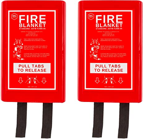 2 Pack Fire Blankets, 47" x 47" Surface Area with Premium Hard Durable Cases | Emergency Survival Blanket | Emergency Blanket | Fire Blanket and Heat Insulation Designed for Kitchen, Garage, Car