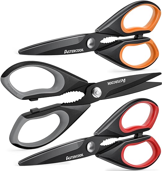 Astercook Kitchen Shears, Kitchen Scissors Titanium Plating Heavy Duty Serrated Blade, PP TPR Handle Shears, Ideal for Poultry, Herbs, Vegetables, Durable and Ergonomic Design