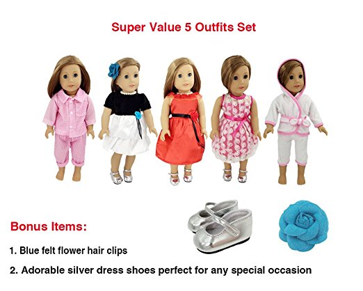 Weardoll 5 Outfits, Shoes and Accessories for American Girl Doll and 18-Inch Dolls