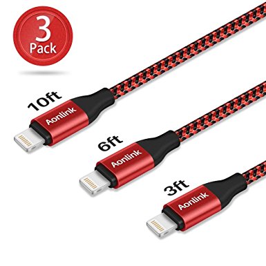 iPhone Charger,Aonlink Lightning Cable 3Pack Nylon Braided iPhone Cable for iPhone X/8/8 Plus/7/7 Plus/6s/6s Plus/6/6Plus/5s iPad/iPod(Red Black)