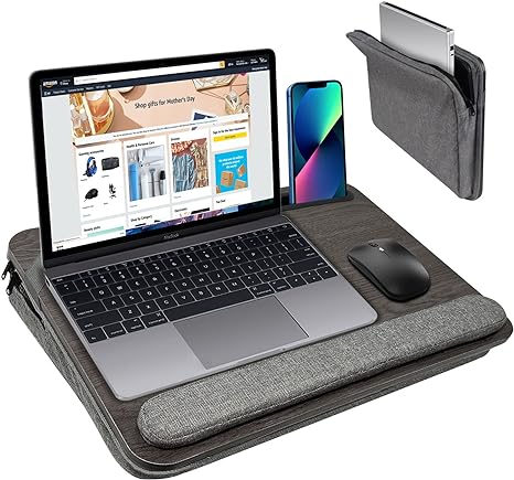 KerrKim Laptop Lap Desk Bed Table, Fits up to 15.6 inch Laptop Desk with Cushion, with Anti-Slip Strip & Large Storage Space for Home College Office Students Use as Computer Laptop Stand, Book Tablet