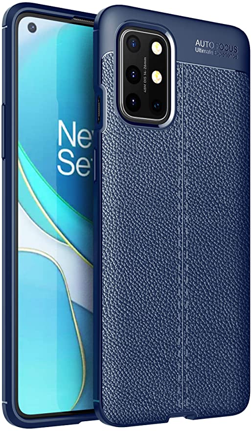 Ranyi OnePlus 8T Case, OnePlus 8T 5G Case, Slim Leather Texture Case with Reinforced Corners [Wireless Charging] Shock Absorbing Flexible TPU Rubber Case Cover for OnePlus 8T 5G 6.55" -Blue