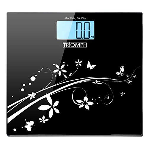 Triomph Digital Bathroom Weight  Scale, 330lb capacity, Automatic Step-on, LCD Backlight Display, 6mm Tempered Glass