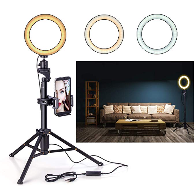 Eocean 8" Selfie Ring Light with Tripod for YouTube/Live Stream/Makeup, Mini Led Camera Ringlight for Vlog/Video/Photography Compatible with iPhone Xs/Max/XR 8/7 Plus/X/Android