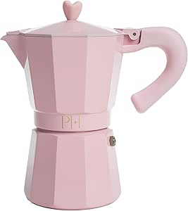 Paris Hilton Stovetop Espresso and Coffee Maker, Italian & Cuban Style Coffee Pot with Iconic Heart Knob, Perfect for Rich Aromatic Espresso, Makes up to 6 Espresso Cups, Pink