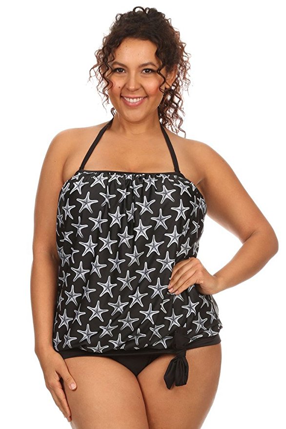 Dippin' Daisy's Plus Size Women Bandeau Blouson Tankini and Bottom - Made in USA