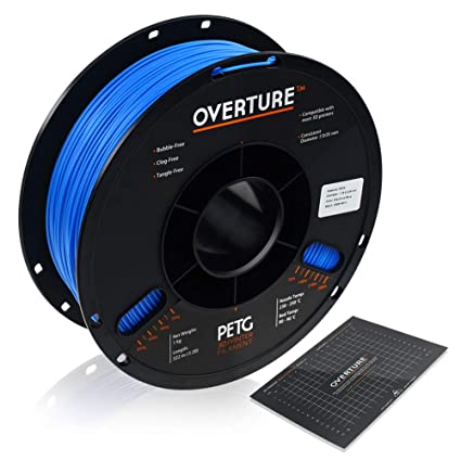 OVERTURE PETG Filament 1.75mm with 3D Build Surface 200 x 200 mm 3D Printer Consumables, 1kg Spool (2.2lbs), Dimensional Accuracy  /- 0.05 mm, Fit Most FDM Printer (Digital Blue)