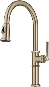 KRAUS® Allyn™ Traditional Industrial Pull-Down Single Handle Kitchen Faucet in Brushed Gold, KPF- 4100BG