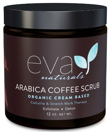 Arabica Coffee Scrub by Eva Naturals (4 oz) - Organic Cream-Based Exfoliating Scrub Reduces Cellulite and Stretch Marks - Natural Body Scrub and Body Acne Treatment - With Vitamin E and Coconut Butter