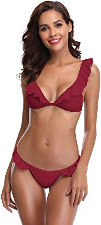 SHEKINI Women's Ruffles Flounce Cute Bikini Two Piece Swimsuit Bathing Suits