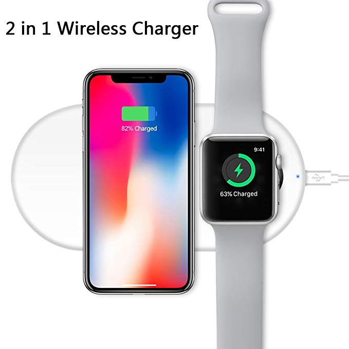 Maluokasa Wireless Charging Pad 2 in 1, Wireless Charger Dock for Apple Watch, Fast Wireless Charger for iPhone X/8/8 Plus, Samsung Galaxy Note.