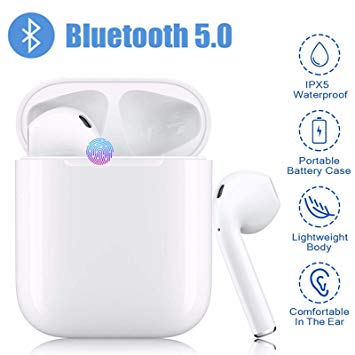 Bluetooth Headset, Wireless Headphones Bluetooth 5.0 Stereo Hi-Fi Sound IPX5 Waterproof 24H Playtime Wireless Earphones with Charging Case,for Apple Airpods Android iPhone