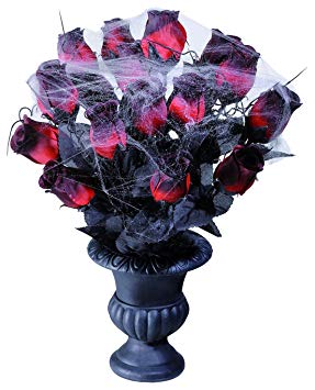 Vases 15 Red Roses & Spiderweb Accessory For Halloween Fancy Dress