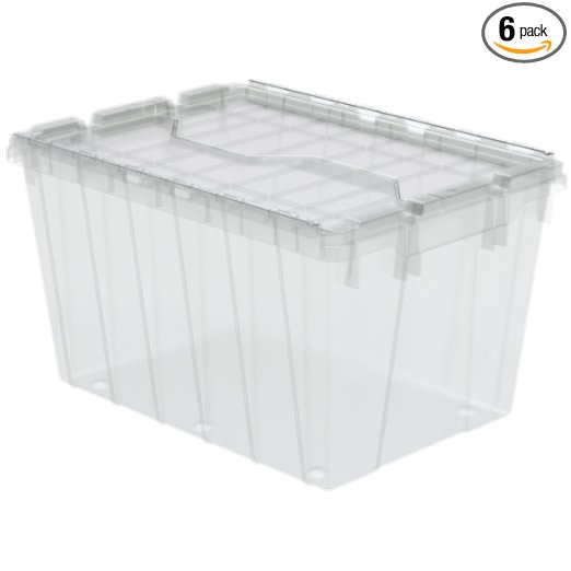 Akro-Mils 39120SCLAR Plastic Storage and Distribution Container Tote with Hinged Lid (6 Pack), 21.5" L x 15" W x 12.5" H, Clear