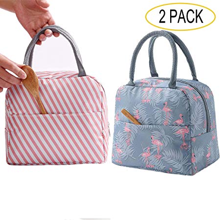 GCOA 2 Pack Lunch Bag Insulated Container,Reusable Outdoor Travel Picnic School Lunch Box Collapsible Tote Bag with Back Pocket,Zipper Closure,Foldable & Multi-use for Men,Women,Kids