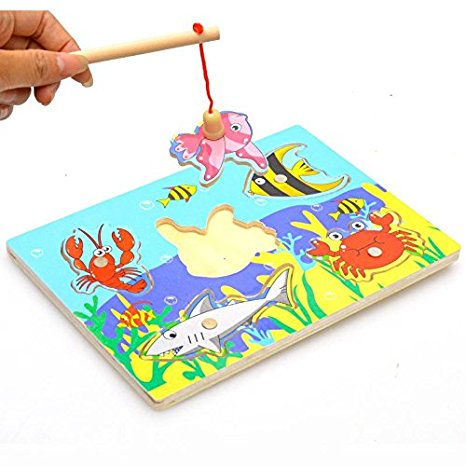 Merry Baby Wooden Magnetic Fishing Game & Jigsaw Puzzle Board 3D Jigsaw Puzzle Children Education Toy juguetes educativos