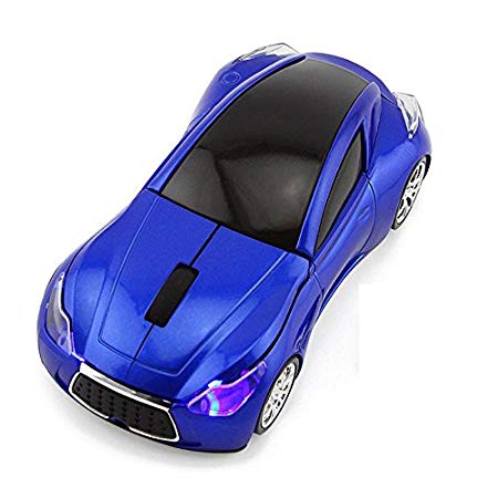 CHUYI 2.4GHz Wireless Sport Car Shaped Mouse 1600DPI 3 Button Optical Mouse Gaming Mice with USB Receiver for PC Computer Laptop Gift (Blue)
