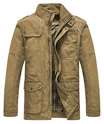 Heihuohua Men's Field Jacket Cotton Stand Collar Lightweight Military Coat