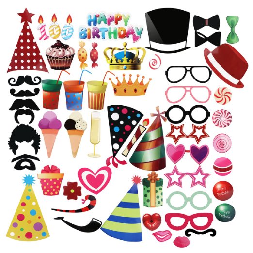 PBPBOX Photo Booth Props for Birthday - 56 Count