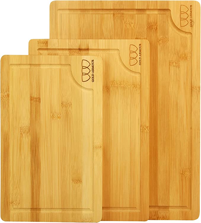 Gold Armour Bamboo Cutting Board, (Set of 3) Kitchen Chopping Boards for Meat Cheese and Vegetables, Heavy Duty Butcher Block