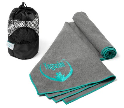 Hot Yoga Towel Plus Mesh Bag By Yogazini - Non Slip, Skidless, 100% Microfiber, Light, Quick Dry - Perfect for Bikram Yoga - Super Absorbent, Machine Washable - designed for better Grip