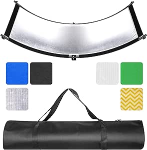 Neewer Clamshell Light Reflector Diffuser, 66”×24” Photography Curved Lighting Reflector with Black, Silver, White, Gold, Chromakey Green, Blue Colors (Stand Not Included)